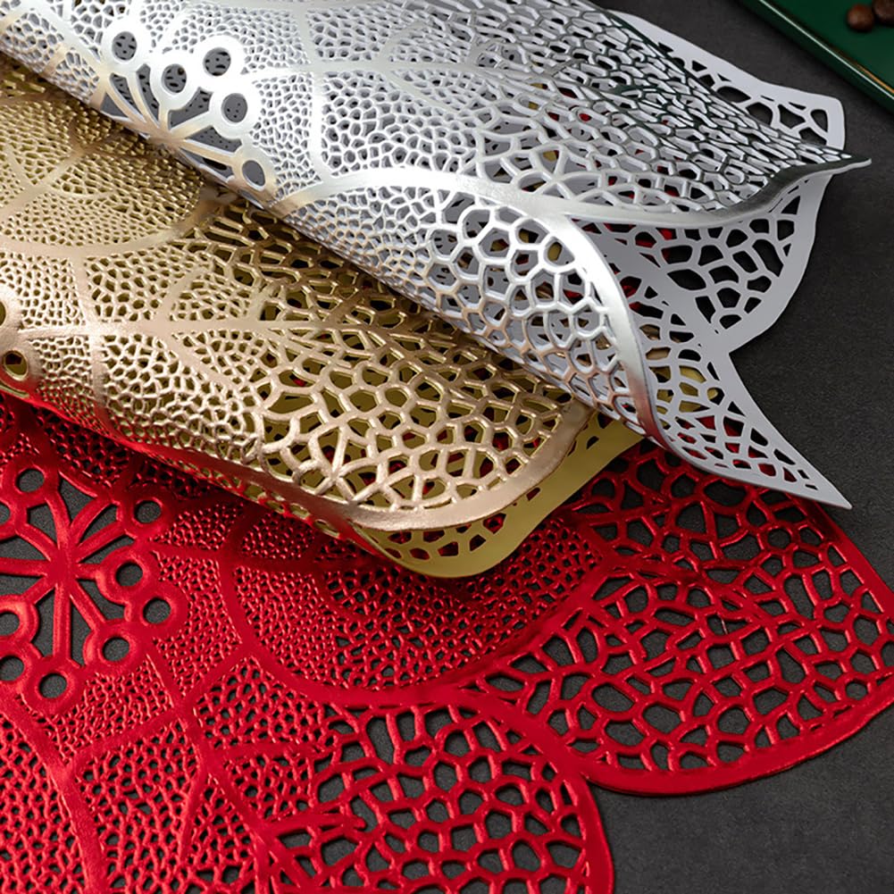 Pochemat In PVC A Forma Di Fiori Estetica Creativa-tavolo Rotondo Da 38 Cm/14,9 Pollici, Tappetino Da Pranzo Impermeabile Per Ristoranti Decorazioni Per Feste Domestiche,Rosso,10 Pezzi