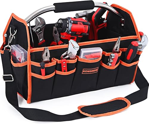 Bolsa de herramientas de 16 pulgadas, bolsa de herramientas para electricista, bolsas de herramientas con parte superior abierta, 26 bolsillos que