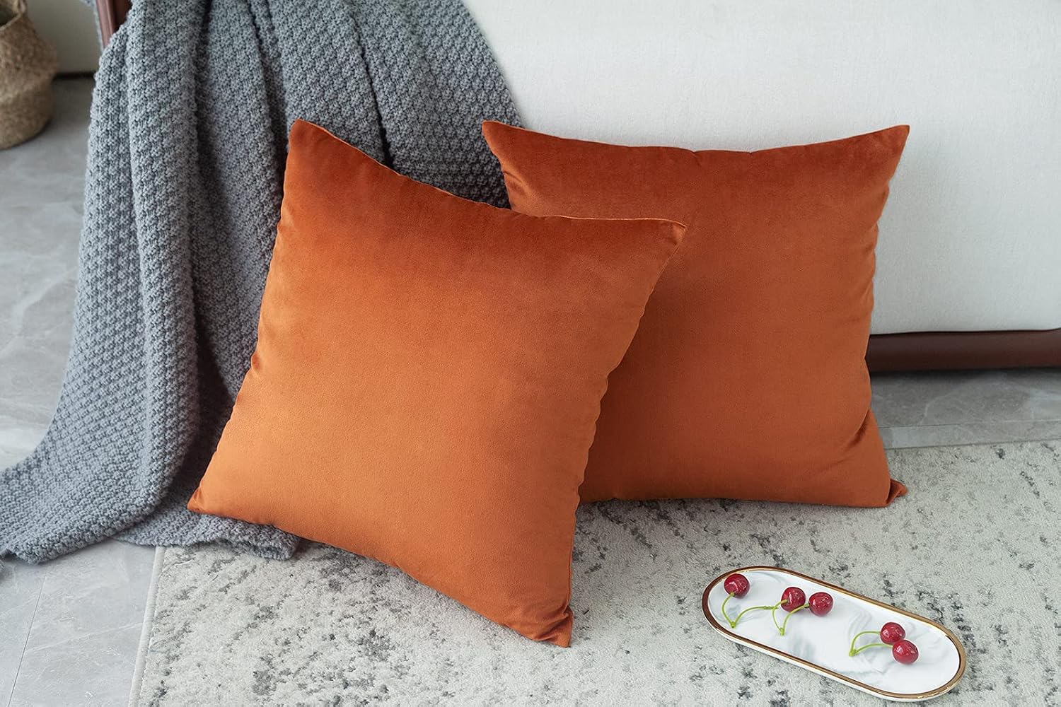 MUDILY One Piece Velvet Soft Decorative Square Throw Pillow Covers Cushion Case Decor Handmade Pillowcases for Chair Bedroom Sofa Car, Orange Red 24 x 24 Inch 60 x 60 cm