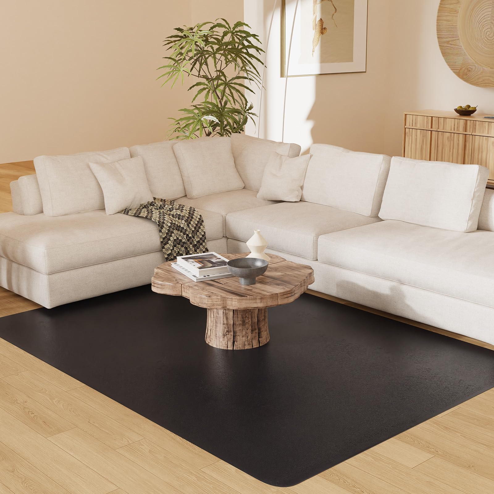 Photo 1 of BelleCosy 8'×10' Black Floor Mat for Under Kitchen Table, Waterpoof Easy Cleaning Plastic Area Rug Protector Cover, No Spill Easy Flat Floor Protector for Living Room, Art Studio