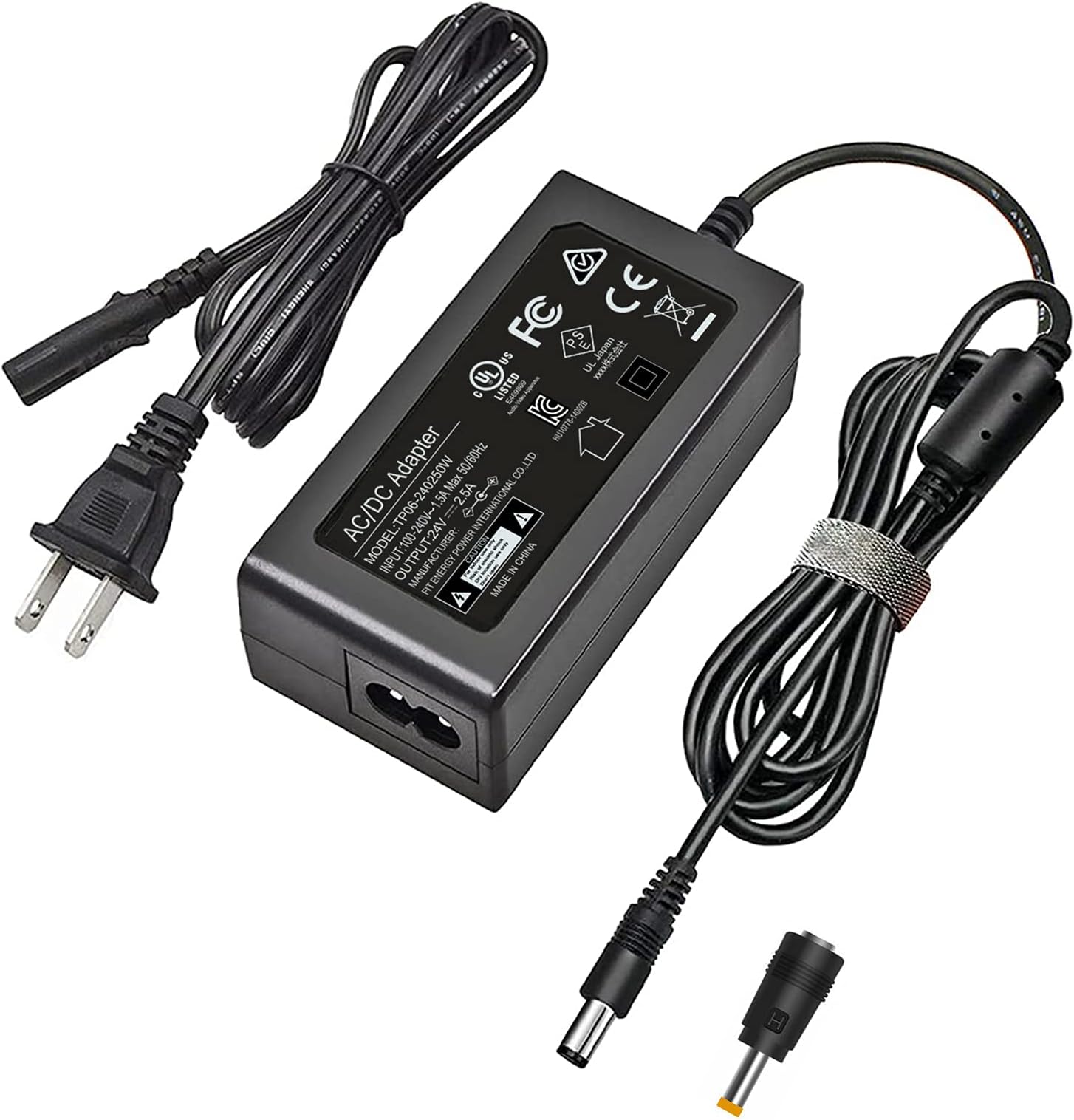 24V 2.5A Power Supply Adapter, AC 100V-240V Output DC 24 Volt 0-60W Transformer Charger UL Listed with 5.5 x 2.1 and 5.5 x 2.5 Male Plug Jack Connector, Compatible with 24Volt 0-2.5Amp