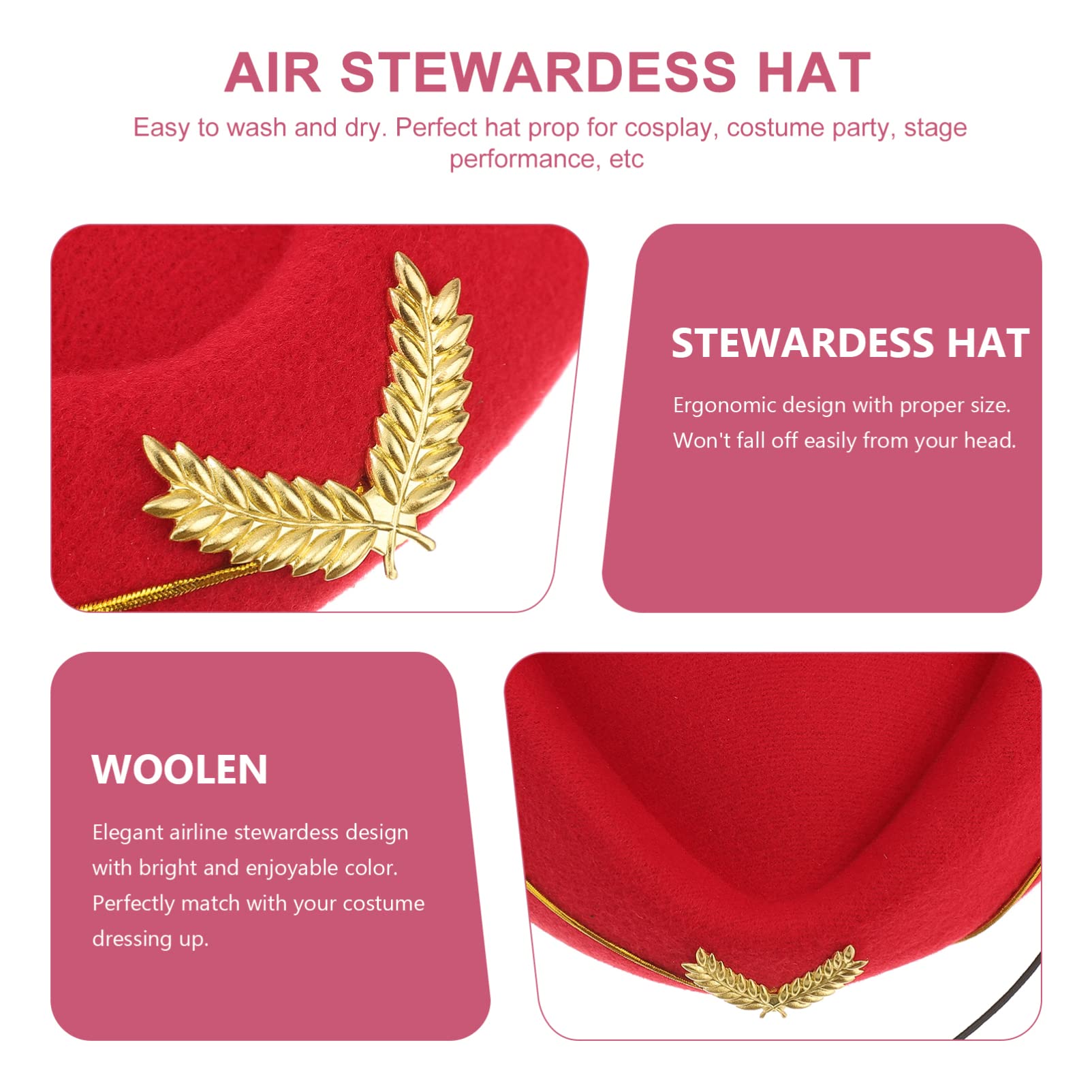 GALPADA Lot De 4 Chapeaux Élégants Rouges pour Hôtesse De Lair avec Trou pour Queue De Cheval pour Soirée Costumée Ou Scène