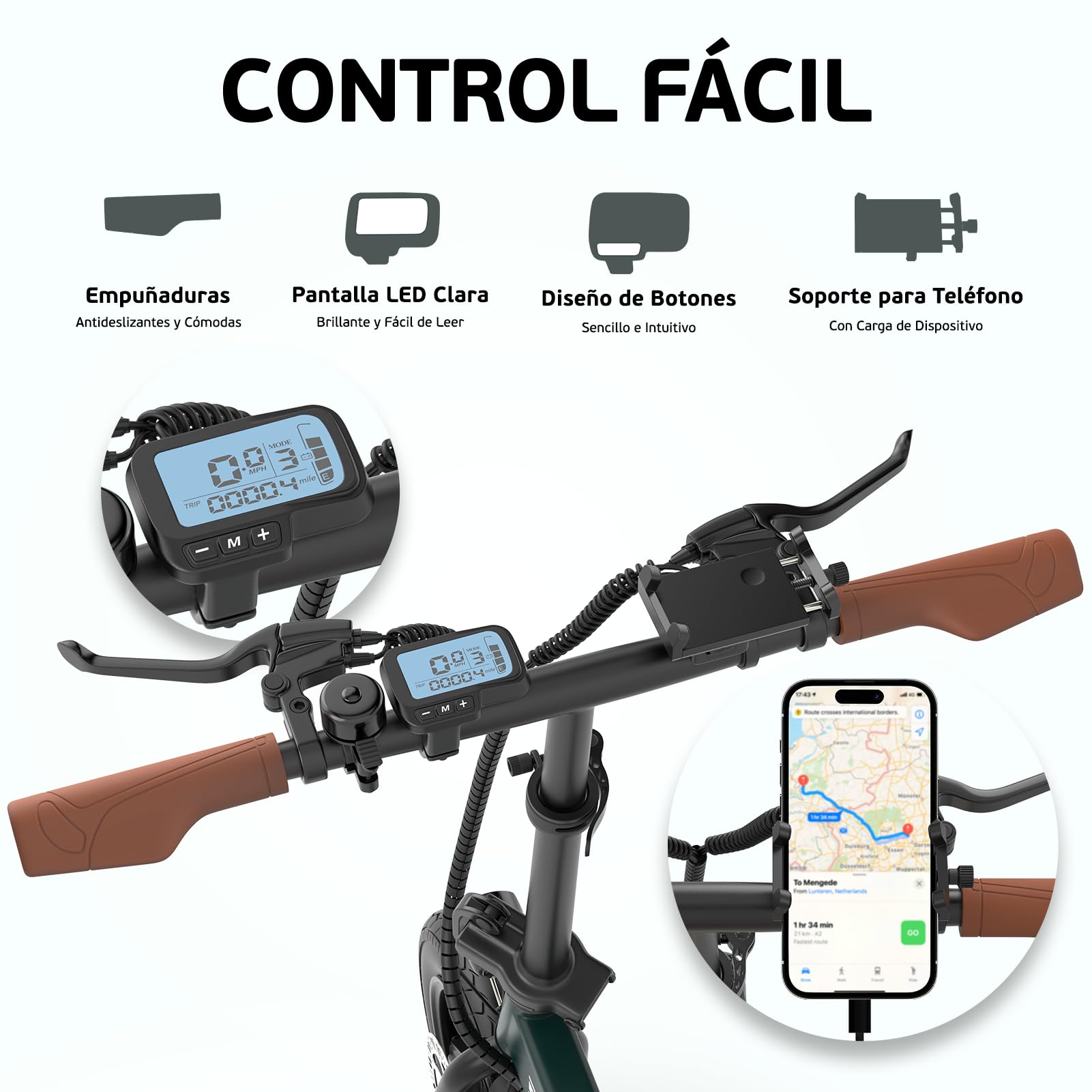 ESKUTE F200 Bicicleta Eléctrica Plegable de 14"x2.125", Ebike Urbana de 36V 7.8Ah con Pantalla LCD, Velocidad Máx de 25km/h, Asiento Ergonómico, Autonomía de hasta 50KM, Bici Electrica para Adultos