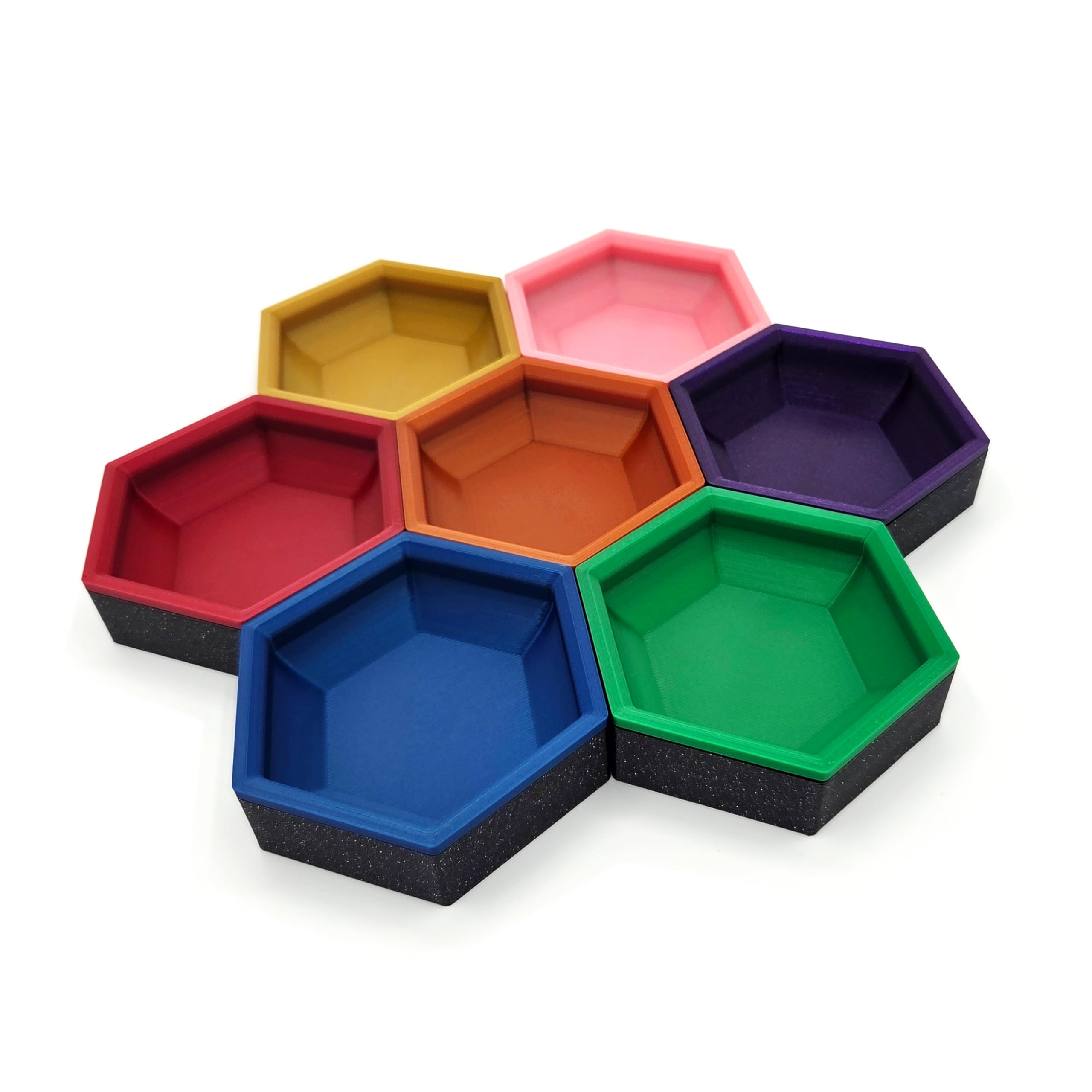 Cuencos Magnéticos Hexagonales – Organizadores Modulares Personalizables para Juegos de Mesa (Set de 4 Piezas - Acabado Silk)