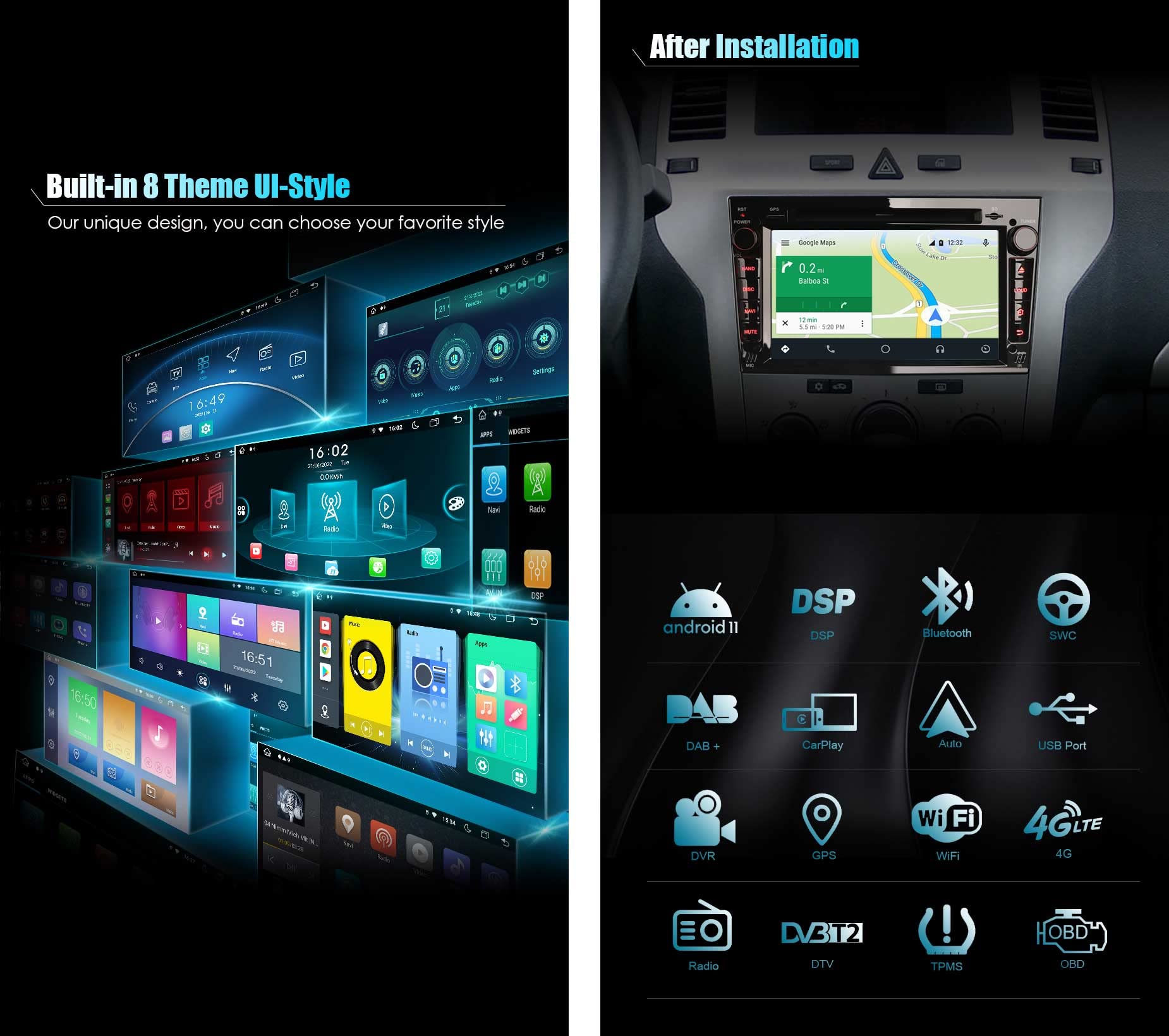 Erisin 7" 8-rdzeniowy 4 GB + 64 GB Android 14 radio samochodowe Bluetooth GPS nawigacja do Opel Antara Astra H Corsa C/D Meriva Signum Vivaro Zafira Combo CarPlay Android Auto WiFi DSP DAB+ OBD2 RDS,