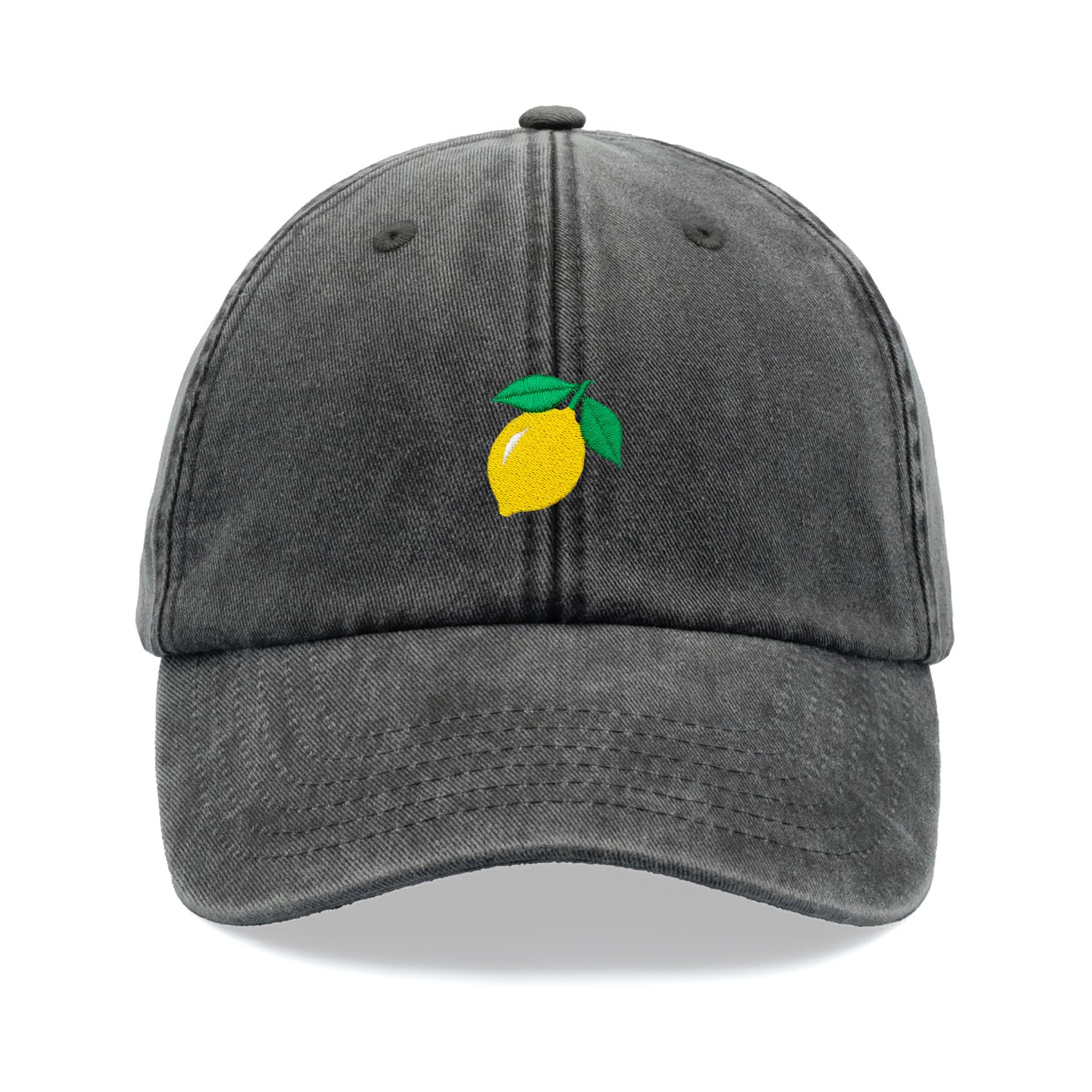 Lemon Baseball Cap Vintage Washed Unisex Dad Hat Adjustable Black