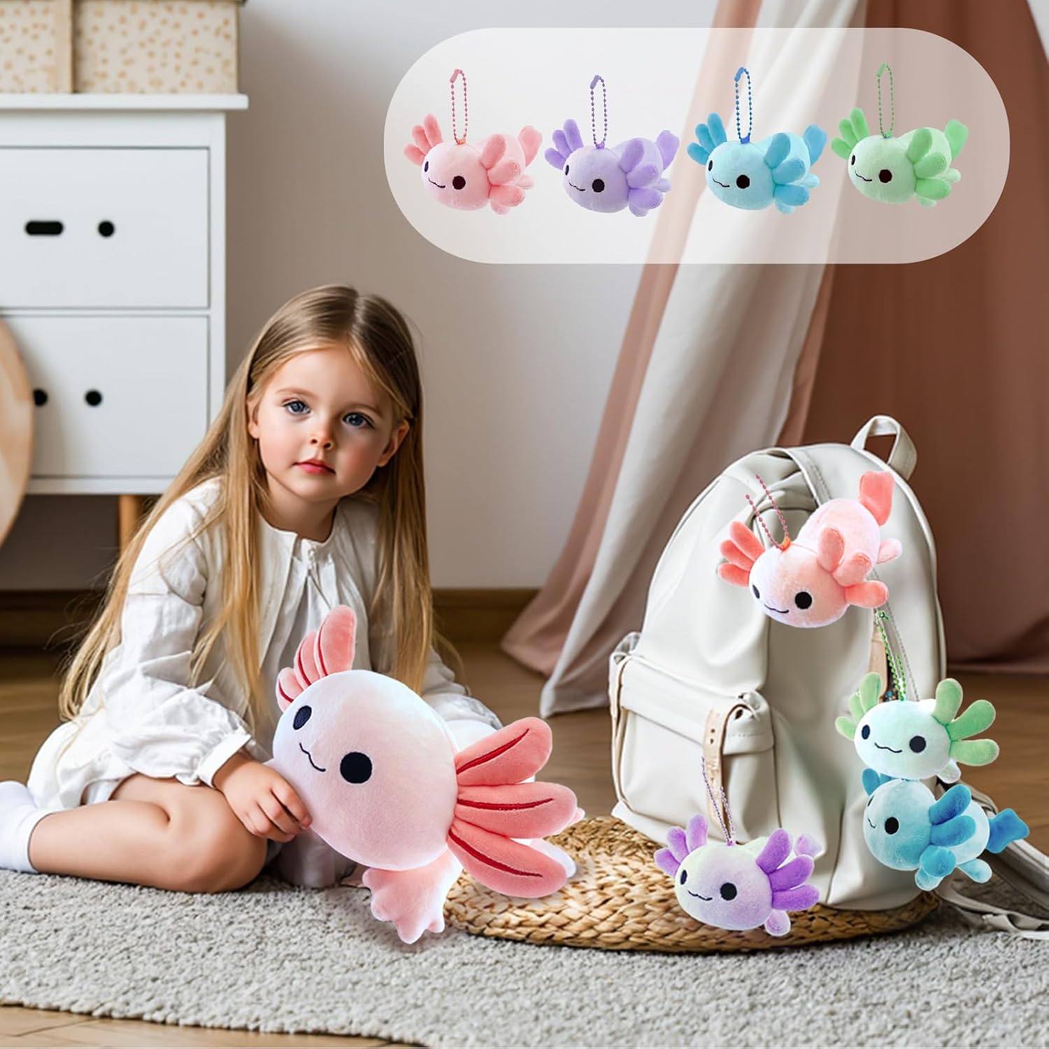Axolotl Plush,Cute Axolotl Mommy Stuffed Animal with 4 Baby Axolotl Plushies in Tummy,Kawaii Axolotl Plush Toy Gift for Kids Girls Boys - Image 3