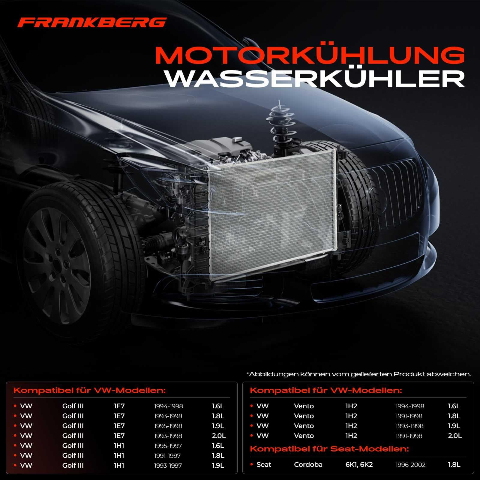 Frankberg Radiador enfriador de agua enfriador de motor 1H0121253D