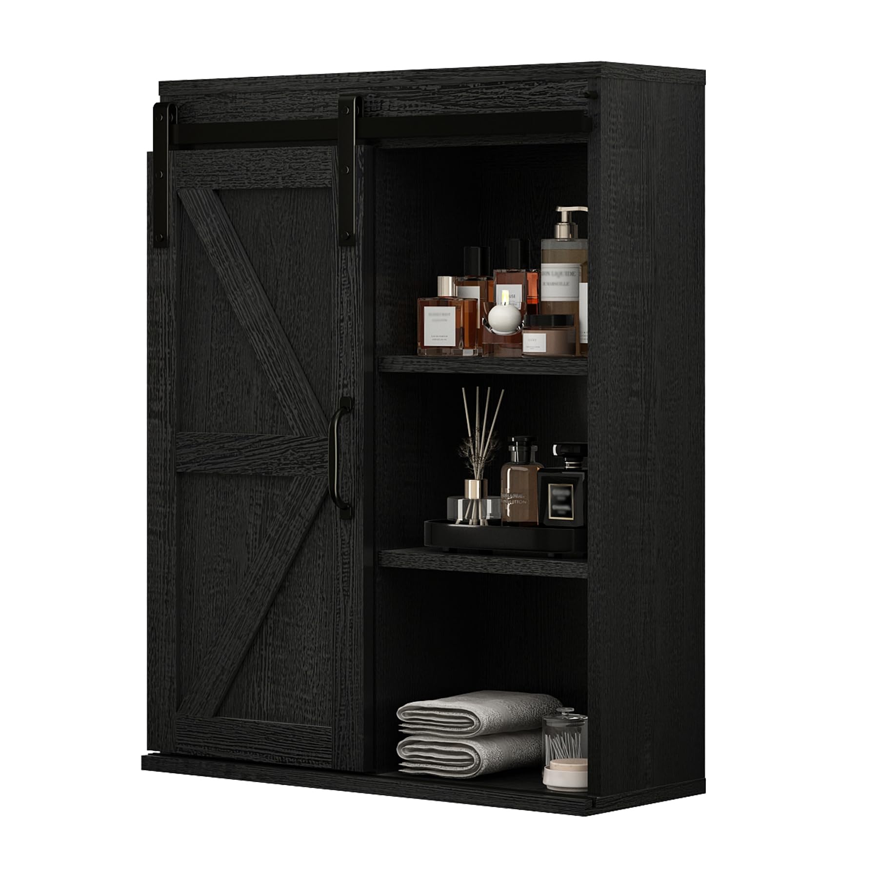 RUSTOWN Farmhouse Bathroom Wall Cabinet with Sliding Barn Door