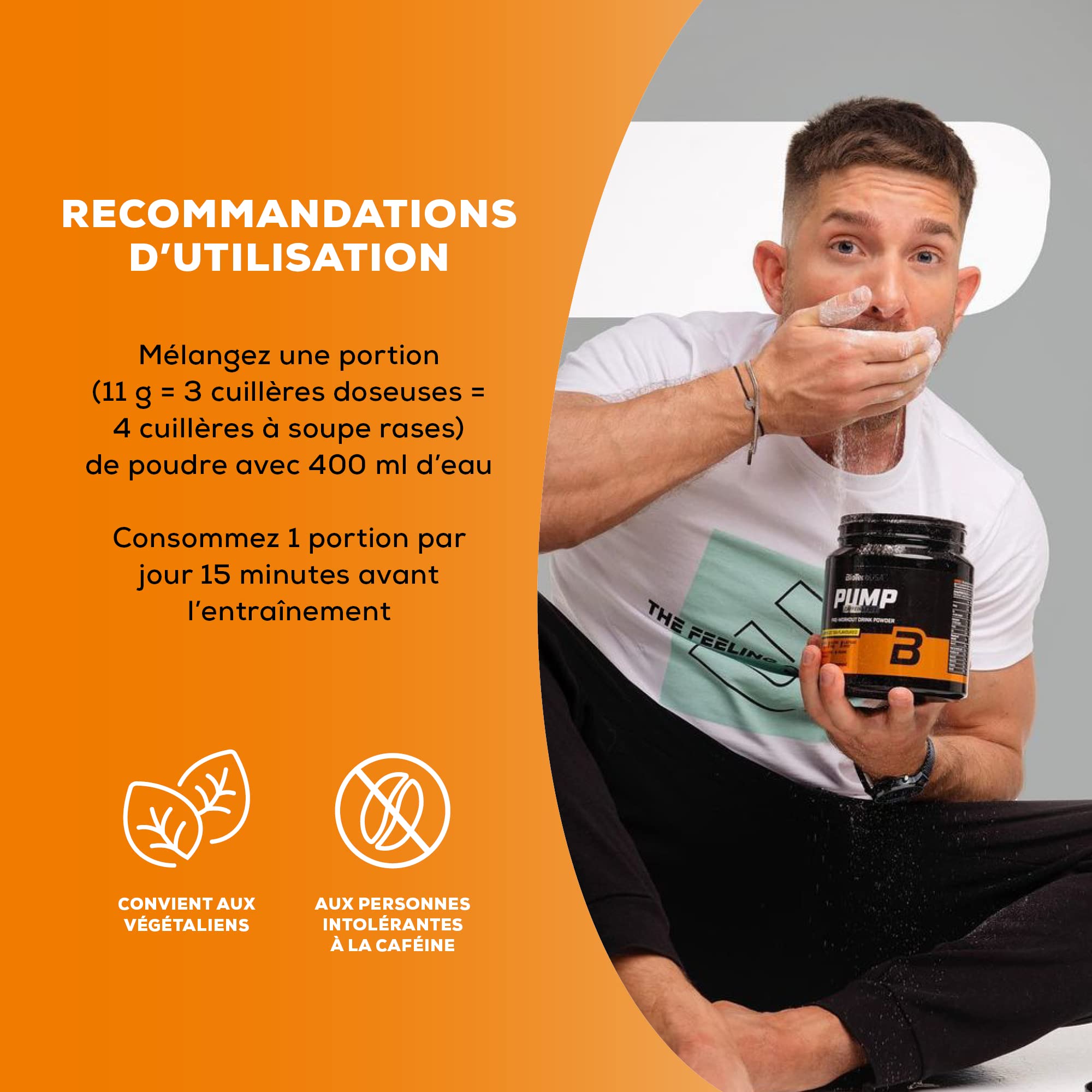 BioTechUSA Pump Caffeine Free | Énergie, concentration et soutien immunitaire | 19 Ingrédients actifs | Boisson en poudre pré-entraînement, 330 g, Fruits Exotiques