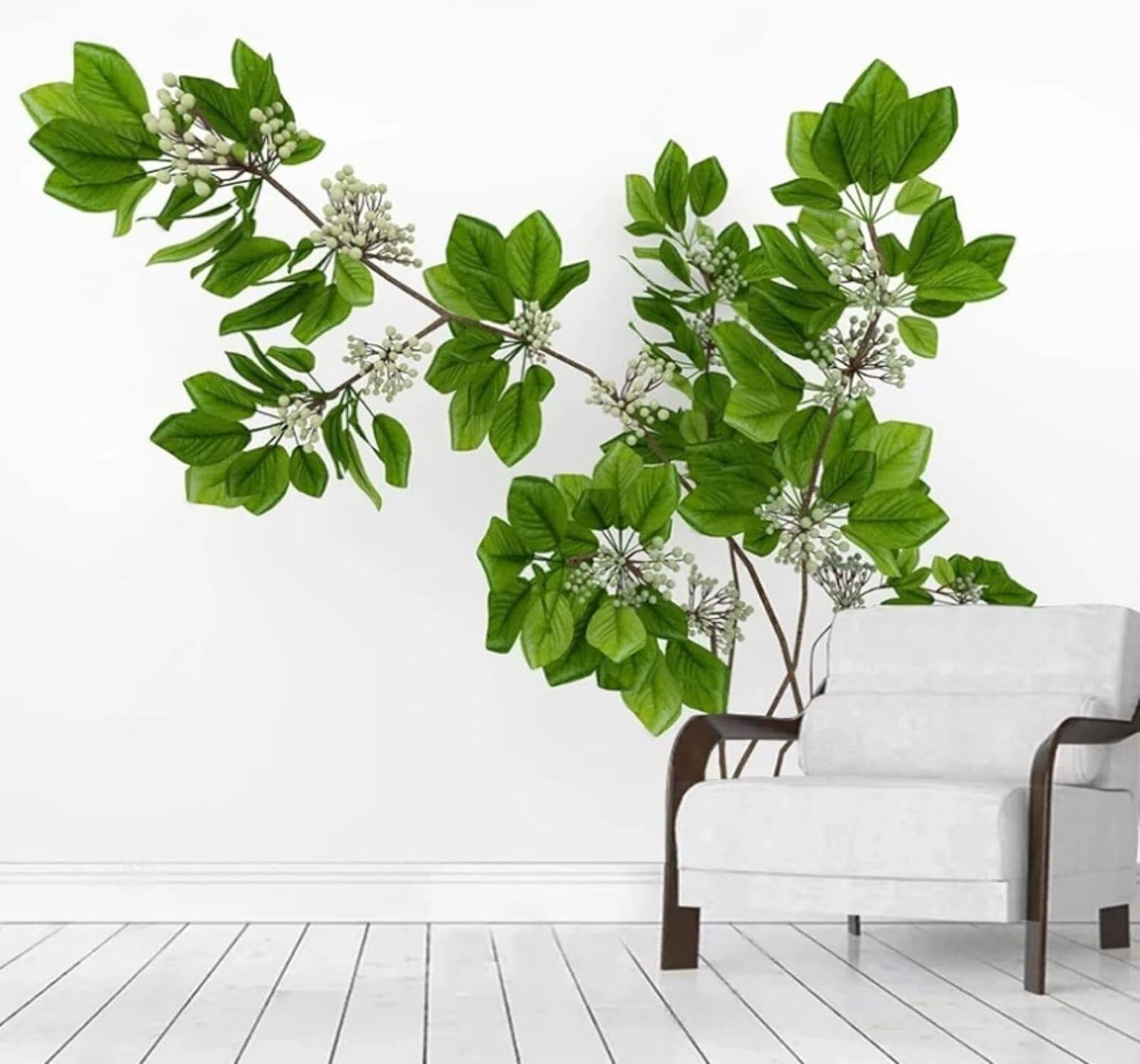 Three Dimensional Fresh Minimalist Green Leaves Flowers 3D Wallpaper Easy Install Feature Office Living Room Sofa Bedroom TV Background Wall Decoration-150cm×105cm