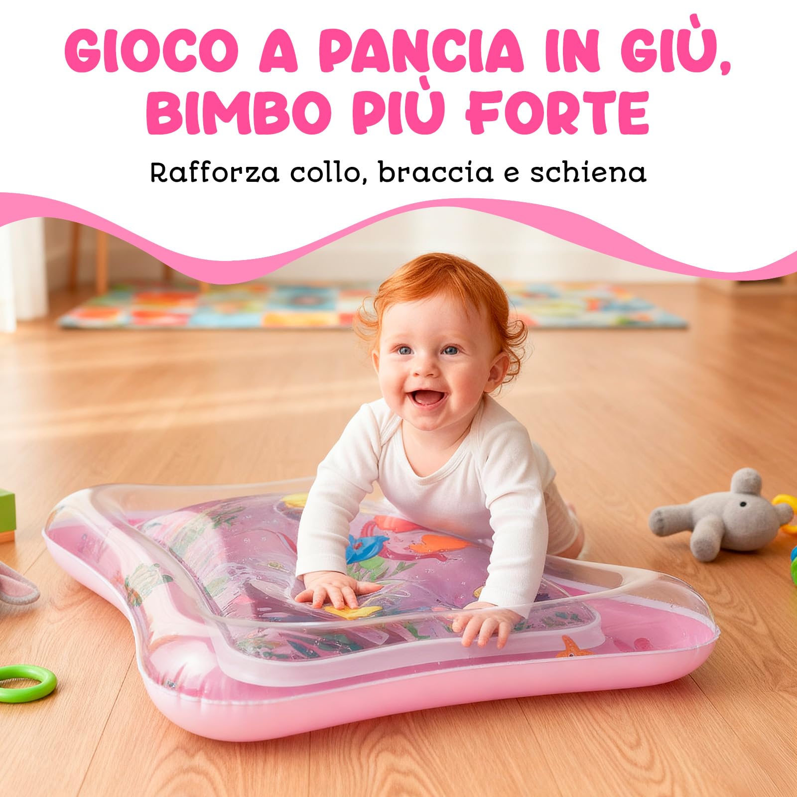 Tappetino Acqua Neonato – Tappeto Sensoriale Gonfiabile per Tummy Time - Gioco Neonati - Tappetino ad Acqua per Bambini 100% Senza BPA - Tappeto Gonfiabile per Neonati – Rosa - Avec Maman