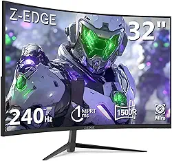 Monitor gamer curvo Z-Edge de 32Fpolegadas e 240 Hz, 1 ms MPRT, Full HD 1080P, painel VA, tela LED curva 16:9, brilho de 300 cd/m², 98% sRGB, FreeSync, DisplayPort e HDMI