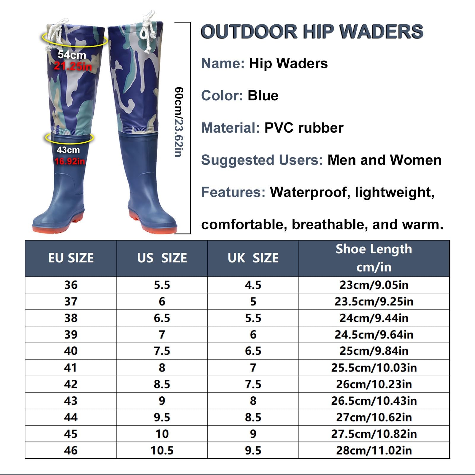 Waders hip Robusti Stivali da Pesca In PVC, Stivali da Pesca Mimetici Impermeabili da Uomo Adatti Alla Forma del Piede, Per La Caccia E La Pesca Nelle Paludi