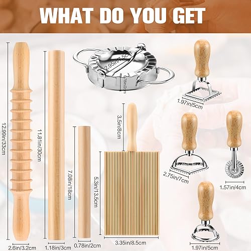 Miniatura 2 de 9 piezas de herramientas para hacer pasta, kit para hacer albóndigas, el juego incluye (cortador de madera, fabricante de pierogi, rodillo de