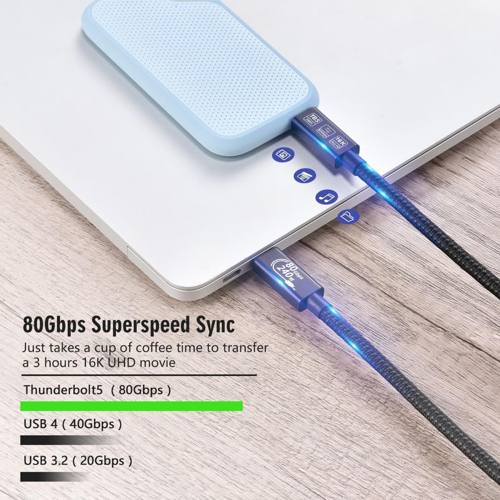Cavo dati USB 4.0 TypeC ad alta efficienza, supporto video 16K, trasferimento dati capacità video, ricarica rapida 240 W