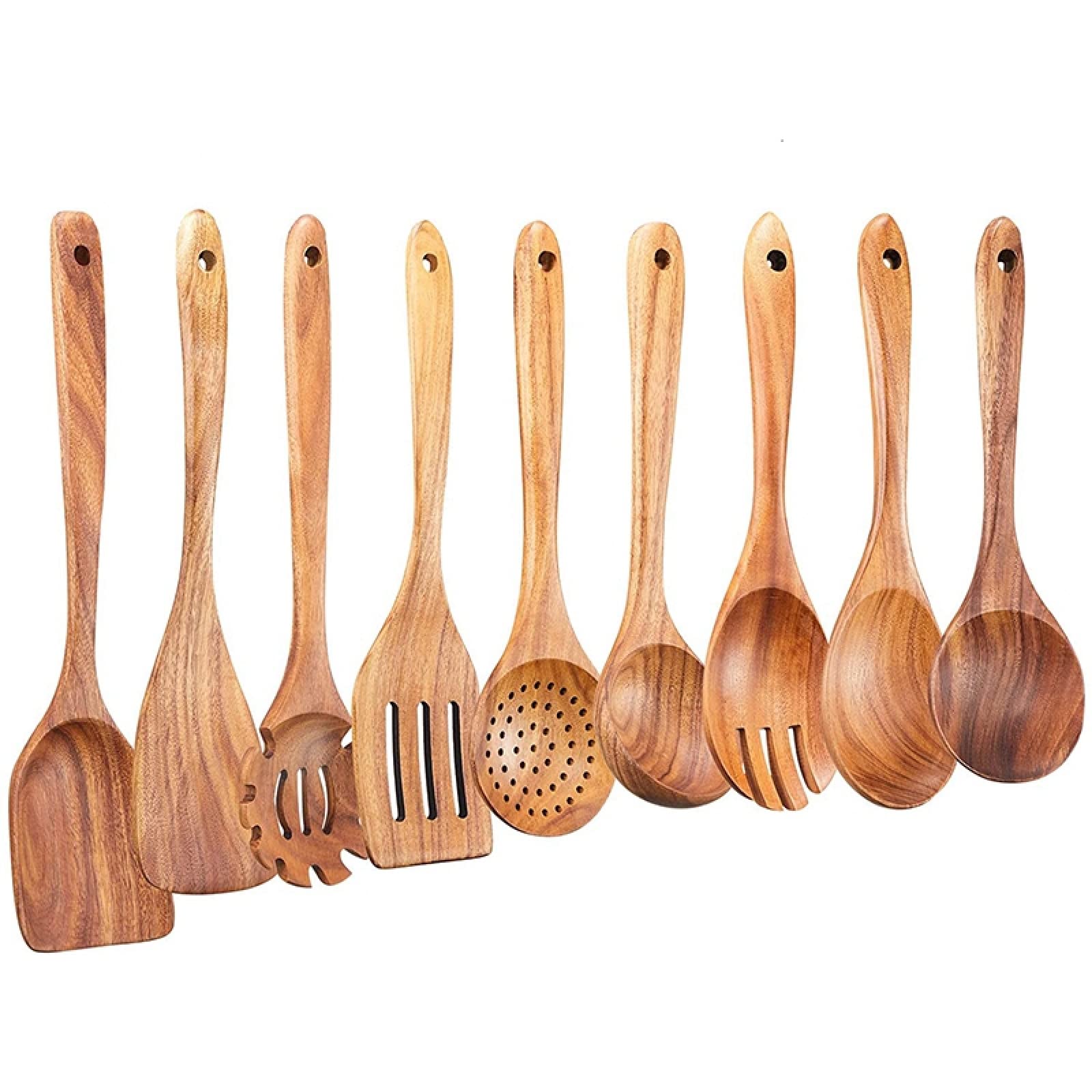 GTHTUHFD Cooking Spatulas And Spoons,Spoon Setcooking Utensils Set 9 Pcs Wooden Spoons For Cooking Wooden Kitchen Utensil Nonstick Cookware Wooden Spatula Spoons Set