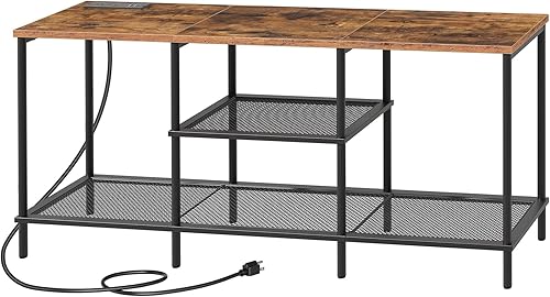 Miniatura 9 de Soporte de TV con tomas de corriente, centro de entretenimiento con estantes de almacenamiento de 3 niveles para televisores de hasta 55 pulgadas,
