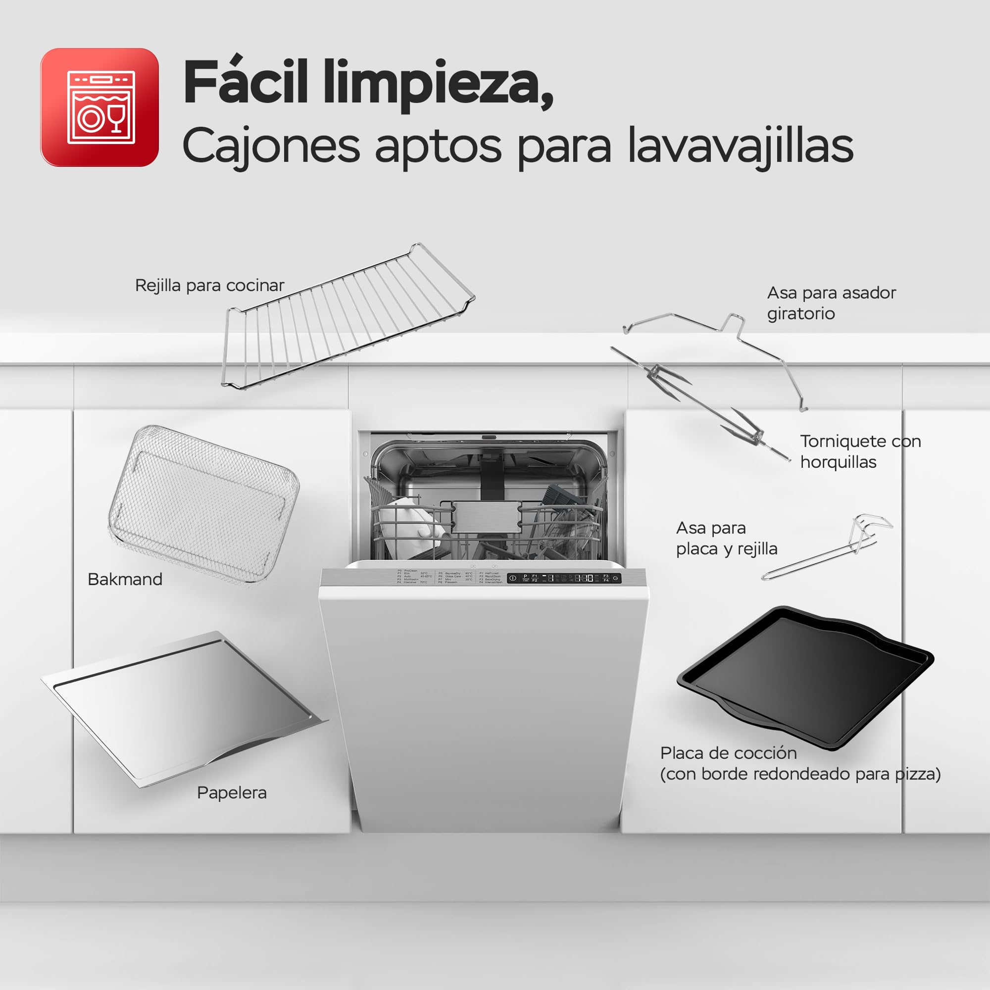 TurboTronic Horno de Aire Caliente XXL 32L con Spiedo Giratorio, 5 en 1: Horno, Deshidratador, Freidora sin Aceite, desde 25°C, Potencia 1700W