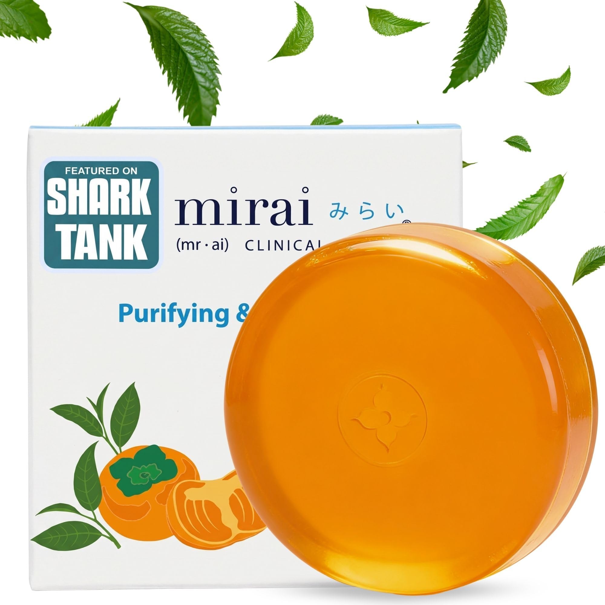 Mirai Clinical Persimmon Soap Bar for Old People Smell - Nonenal® Solution - Japanese Persimmon and Green Tea Extract - For Men and Women - Gentle on All Skin Types - Natural Body Odor Soap