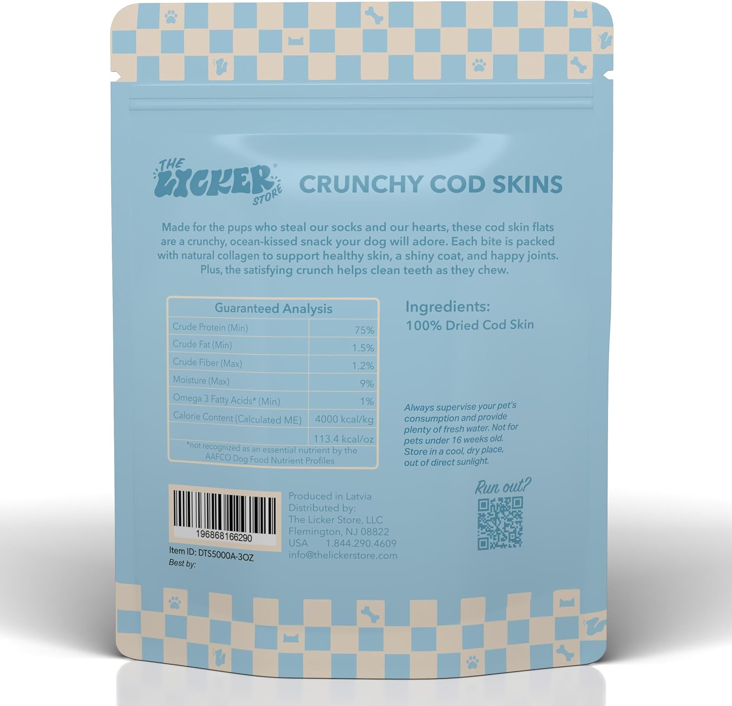 DTS5000A-3OZ Air Dried Wild Caught Cod Skin Crunchy Treats for Dogs, High Protein Omega-3 Fish Snacks Single Ingredient Natural, Gluten & Grain Free, Healthy Training Treats, 3oz Bag