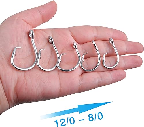 Miniatura 7 de Ganchos circulares de atún, ganchos circulares de bagre de acero inoxidable para agua salada, 2 ganchos fuertes de caña corta para bagres y atún