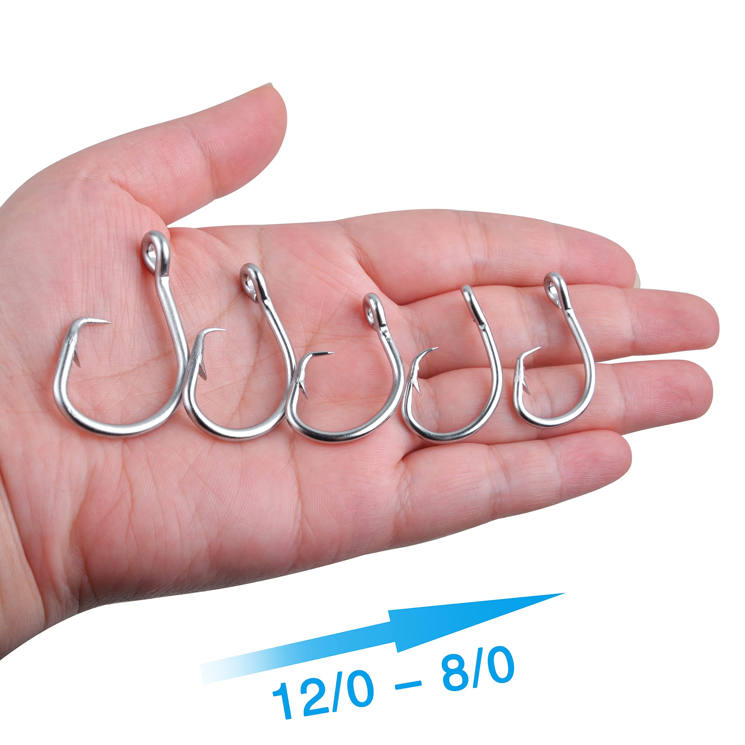 Silanon Lot de 2 hameçons circulaires en acier inoxydable pour poisson-chat, bassin, thon, taille 8/0-18/0, Mixte, 13/0 80PCS