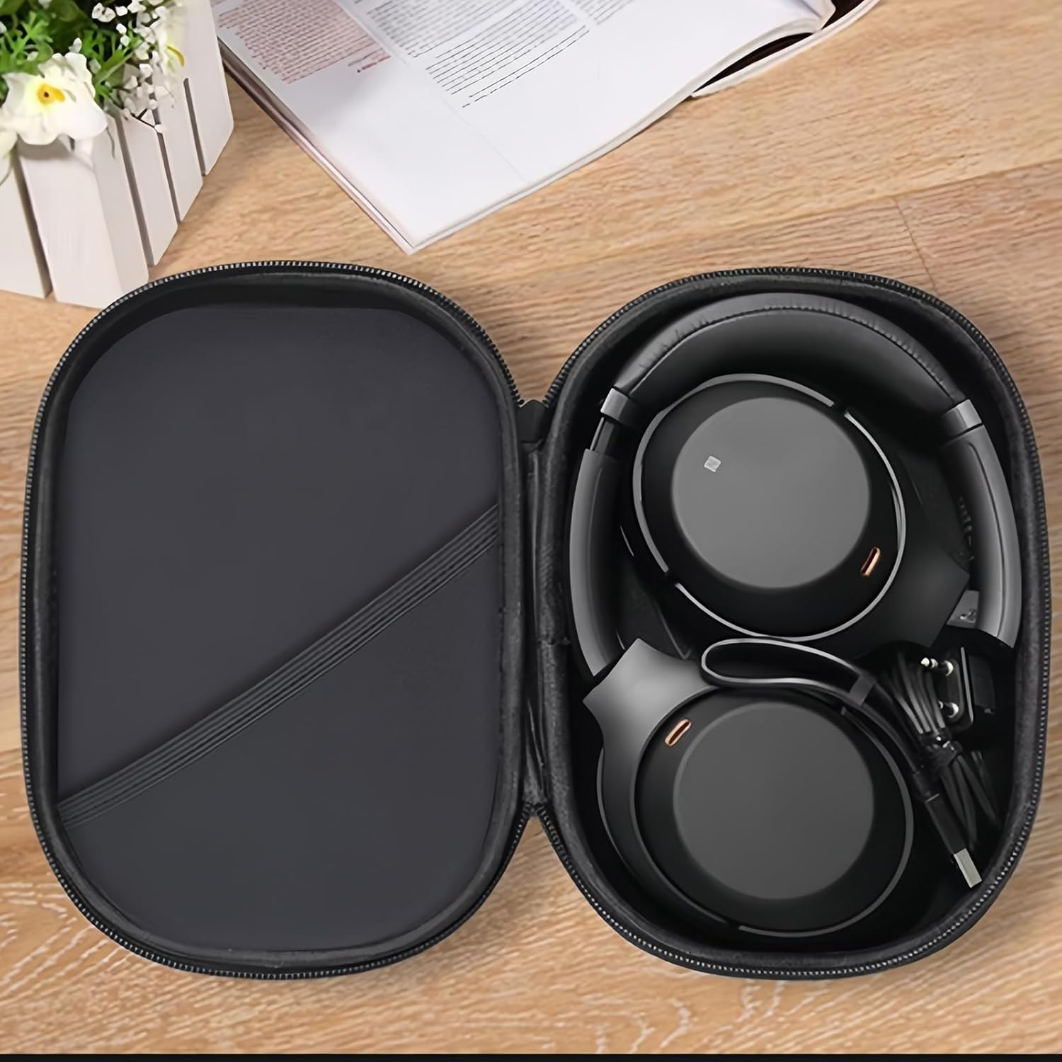 Headphones Case for Bose QC45/QC35/QC25/QC15/Ultra Gaming Headset, QC25, PU Hard Shell Travel Carrying Case Bag with Cable Storage for Bose QC45 II, QC35 II Accessories - Image 6