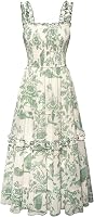 SCARLETDARKNESS Women's 2026 Floral Flowy Sundress - Smocked Square Neck Cottagecore Maxi with Pockets
