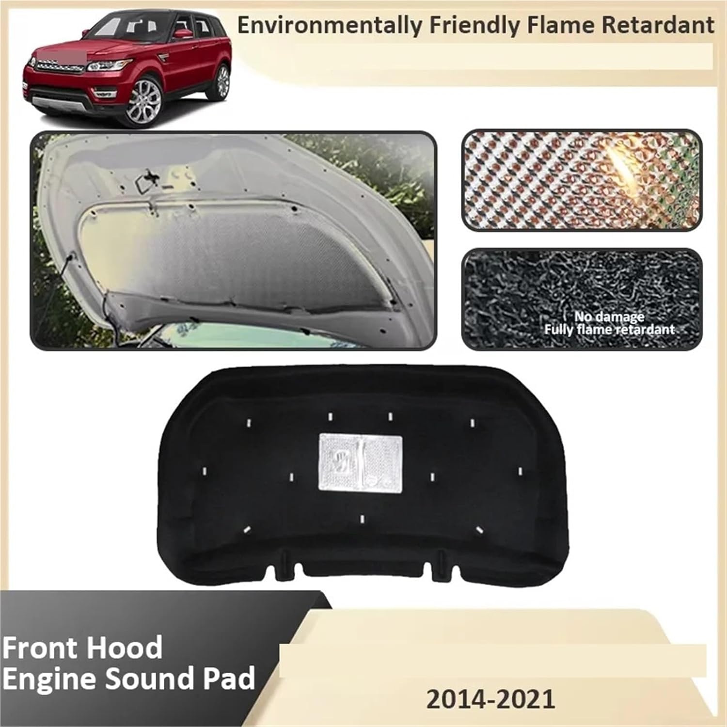 Front Hood Engine Compatible For Land Rover Range Rover Sport L494 MK2 2014 2015 2016 2017 2018 2019 2020 2021 Soundproof Mat Accessories(1Pcs Aluminum foil)