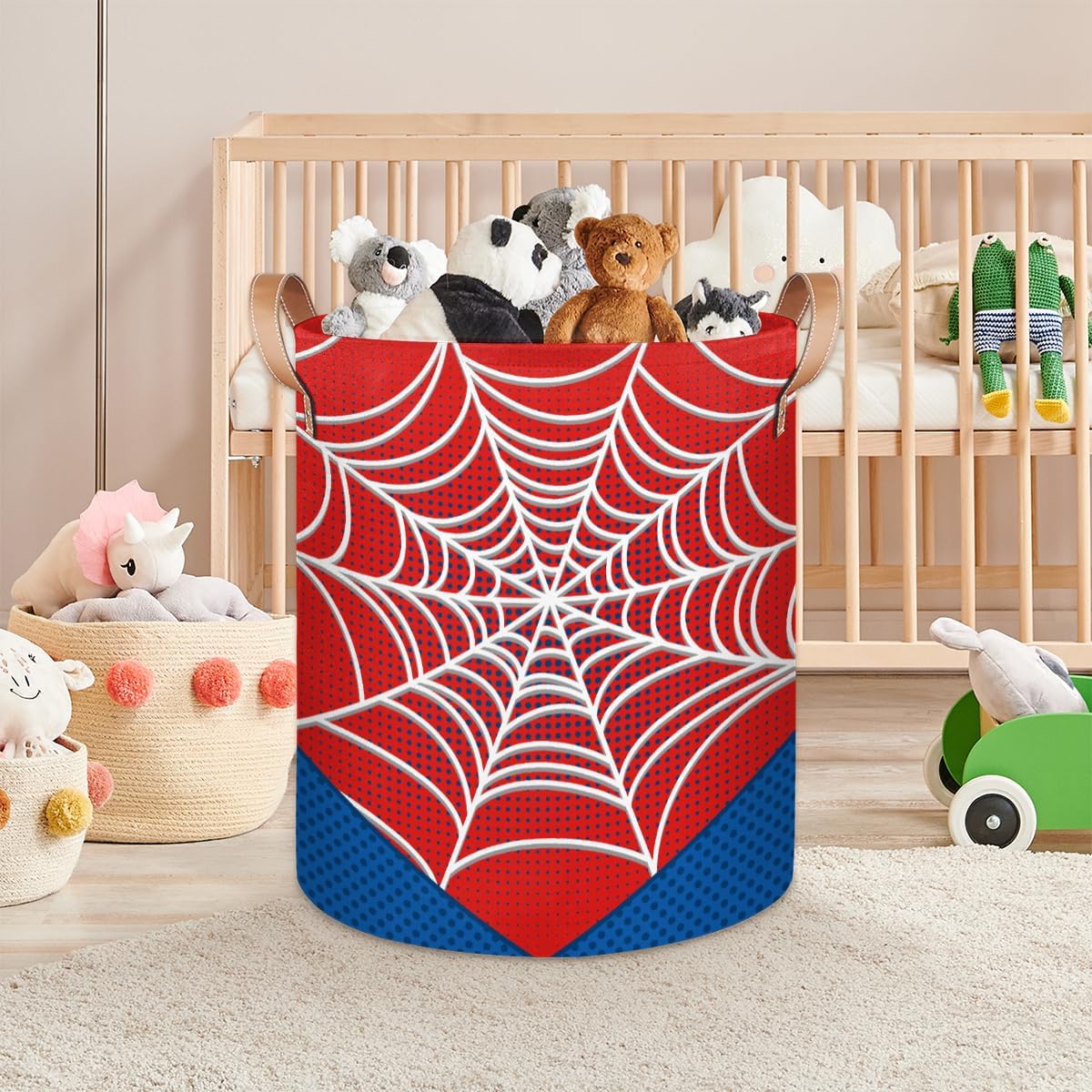 Large Laundry Basket Hamper - Red Spiderweb 62L Collapsible Storage Bin for Kids Toys, Dirty Clothes, Blankets, Tall Baby Nursery Hamper for Boys Bedroom Bathroom Decor, Gift Basket