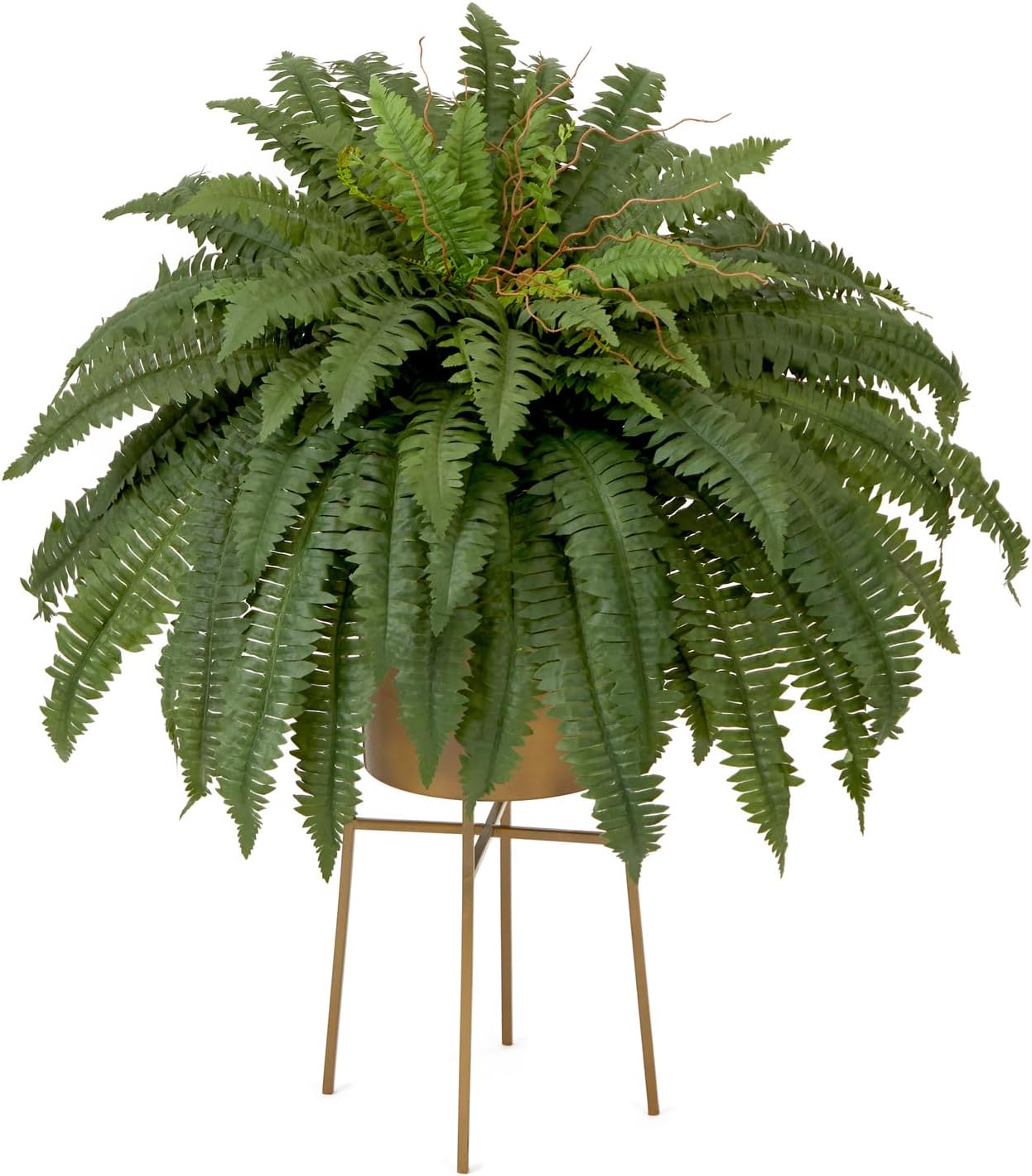 Nearly Natural 32in. Artificial Boston Fern Plant with Metal Planter with Stand DIY KIT