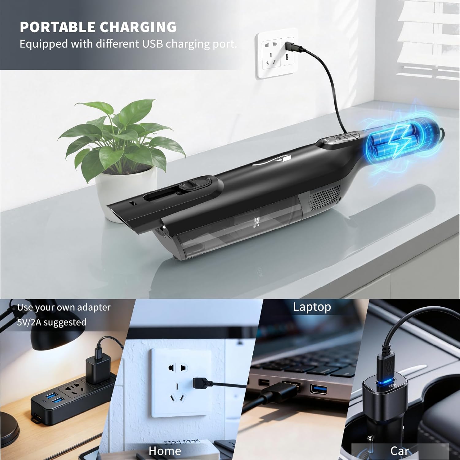 Cordless Handheld Vacuum, Lightweight Portable Hand Vacuum Cleaner with LED Light,Rechargeable Hand Held Vacuum with One-Touch Empty, Powerful Suction for Office,Home,Black - Image 4