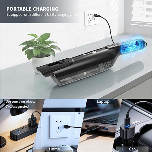 Miniatura 4 de Aspiradora de Mano Inalámbrica, Aspiradora de Mano Portátil y Ligera con Luz LED, Aspiradora de Mano Recargable con Vaciado de Un Toque, Potente