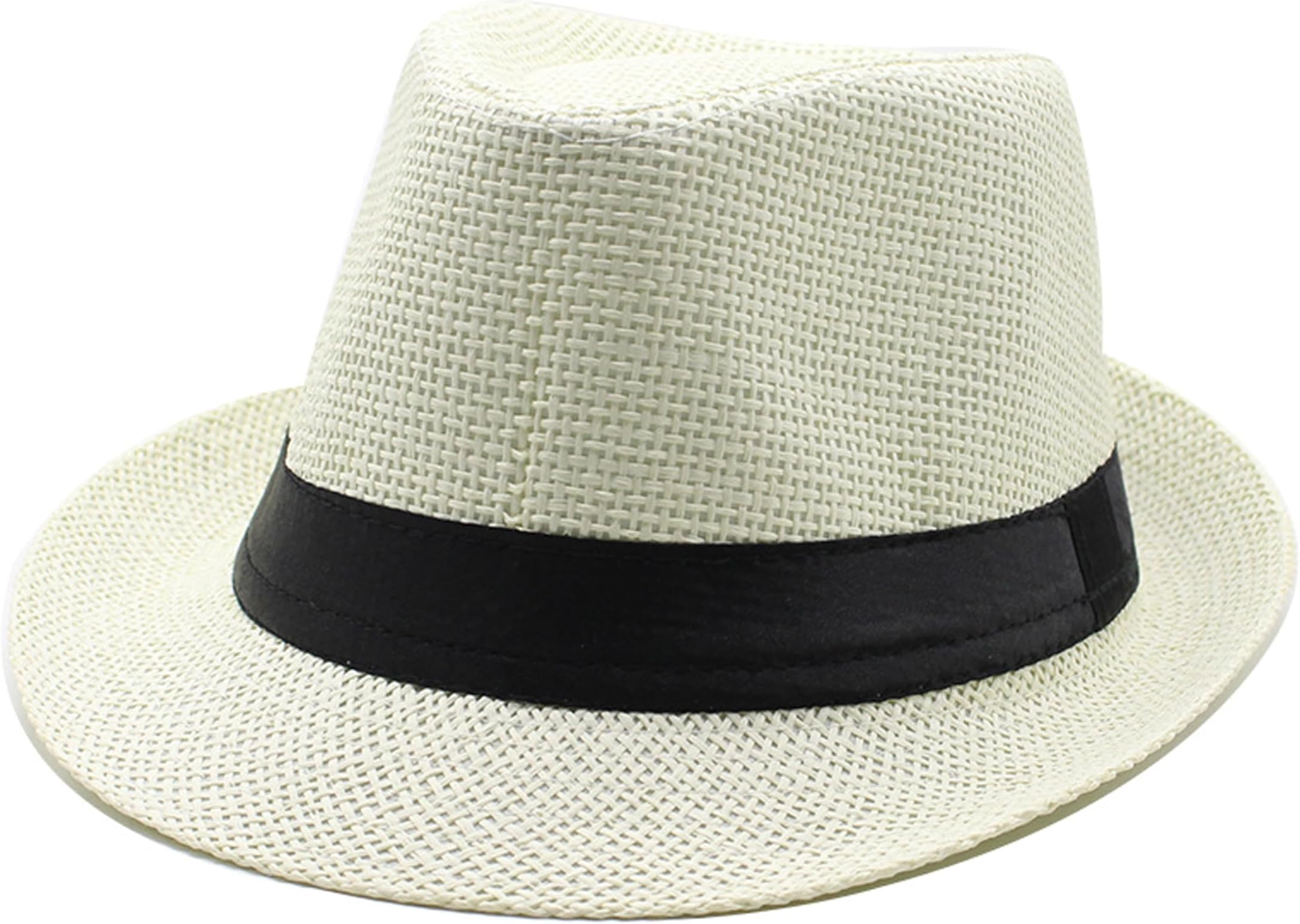 Gossifan Straw Fedora Hat for Men Panama Hat Short Brim Summer Sun Hat