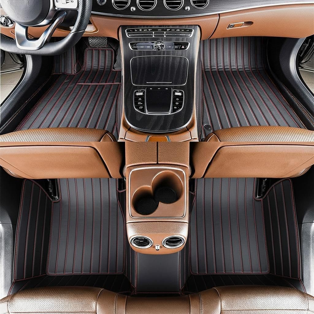 10D Premium Car Floor Mat for Land Cruiser L 300 | Bazra Rexine | Car Foot Mat with Grass Mat Complete Set | Waterproof | Anti-Slip | Full Coverage | Custom Fitted Mat - Black Red