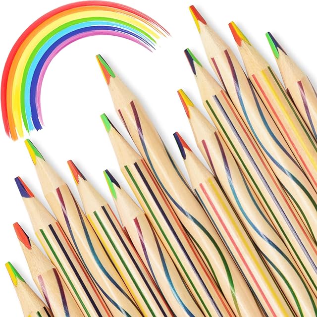 ThEast 30 Piece Rainbow Coloured Pencils, 4 Color in 1 Pencils for Kids, Assorted Colours for Drawing Colouring Sketching Pencils For Drawing Stationery, Bulk, Pre-sharpened,Simple Box Packaging