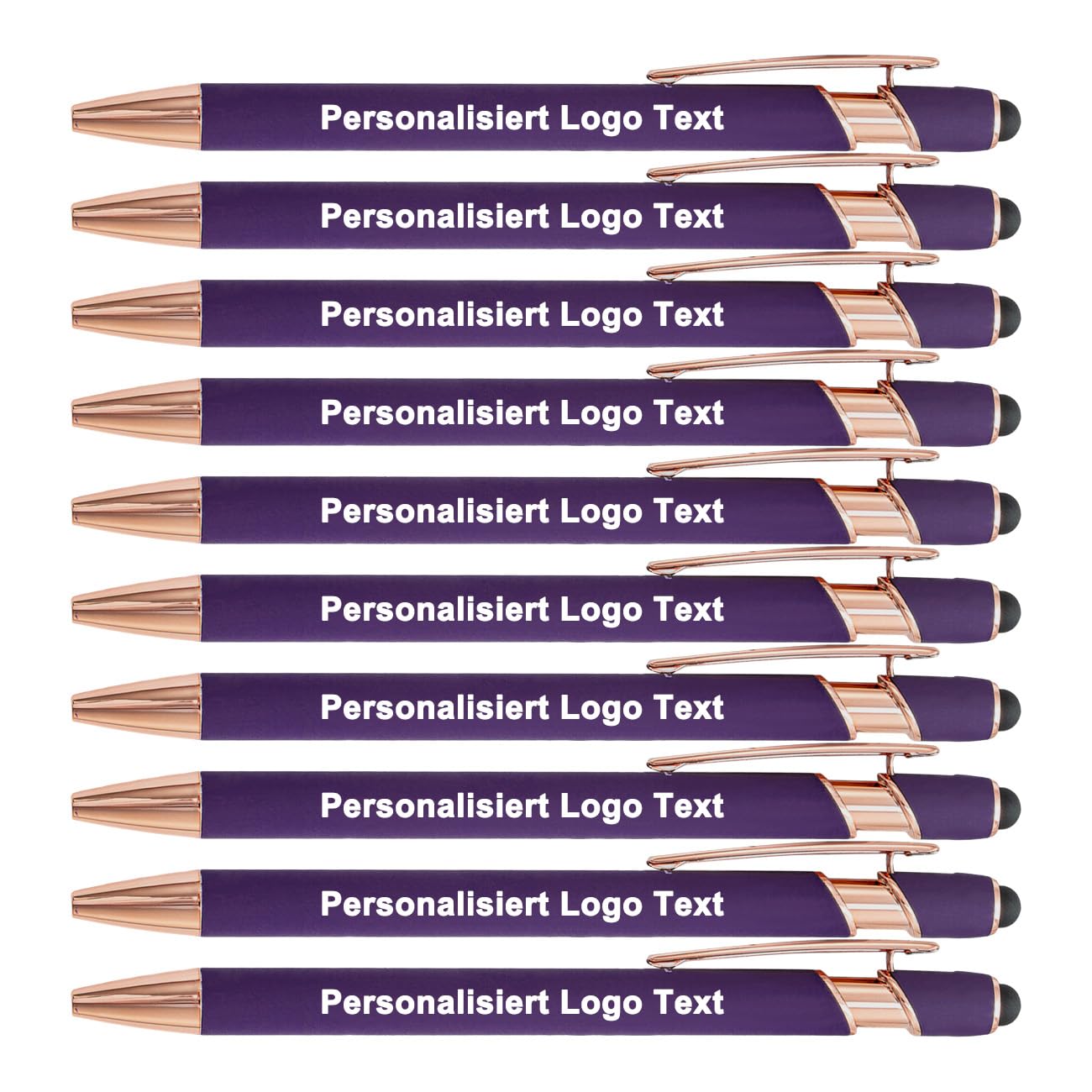 Kugelschreiber mit Gravur Namen, Lila, 100 Stück | Personalisierter Stift mit Logo, mit Touchpen, Touchscreen Stifte, für Hochzeit, Eigenem, Kirche, Party, Geschenke, Metall