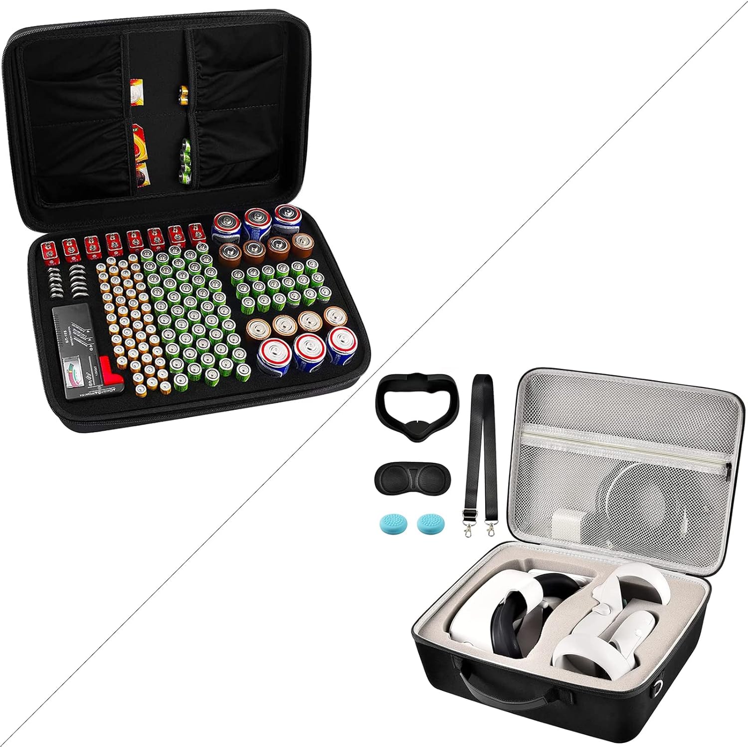 Comecase Hard Battery Organizer Storage Box with Hard Carrying Case for Oculus Quest 2 All-in-One VR Gaming Headset - 2 Pack