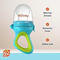 Vista 5 de RaZbaby Baby Solids/Frozen Fruit Feeder Pacifier, Infant Teether Toy 6M+, BPA-Free Silicone Pouch & Nipple, Safely Introduce Solids, Natural