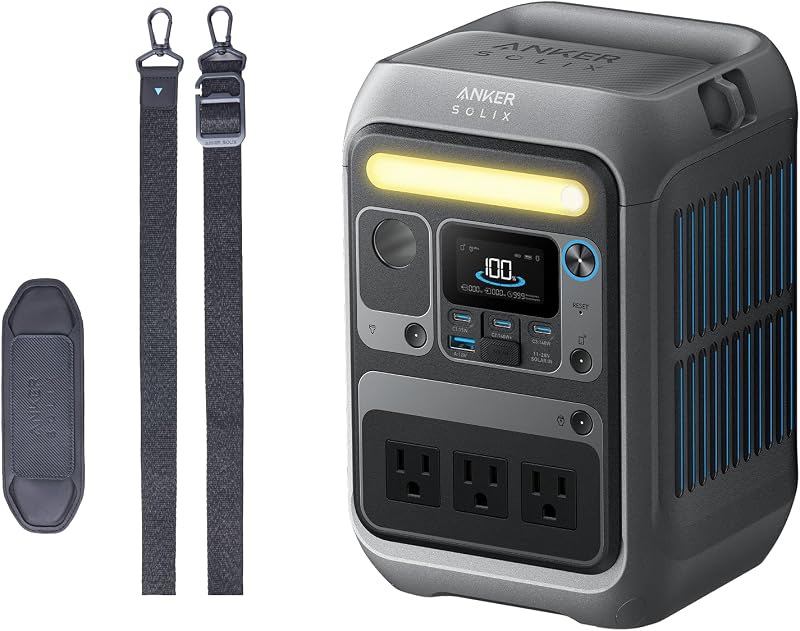 SOLIX C300 Portable Power Station with Adjustable Strap, Outdoor 288Wh LiFePO4 Battery, 300W (600W Surge) Solar Generator, 140W Two-Way Fast Charging, for Camping, Traveling, and Emergencies.