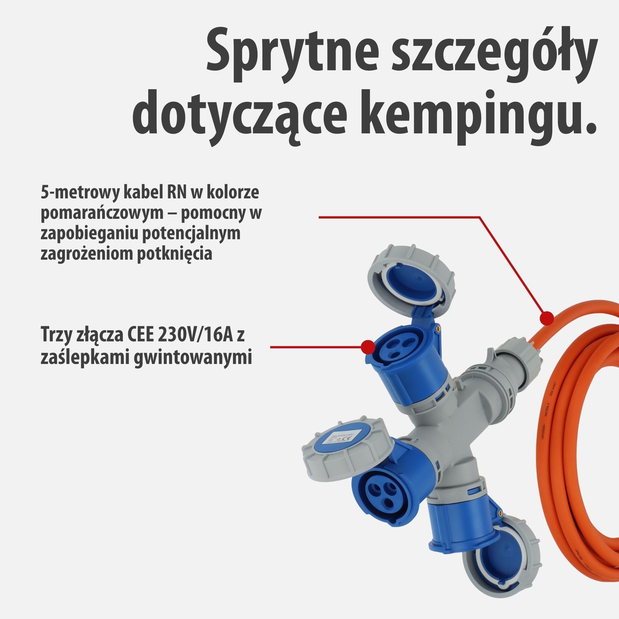 Brennenstuhl Przedłużacz CEE z potrójnym rozgałęźnikiem (2 m H07RN-F 3G2,5, 3x złącze CEE 230 V 16 A, stopień ochrony IP67, maks. moc całkowita 3680 W, do użytku na kempingu, na straganach)