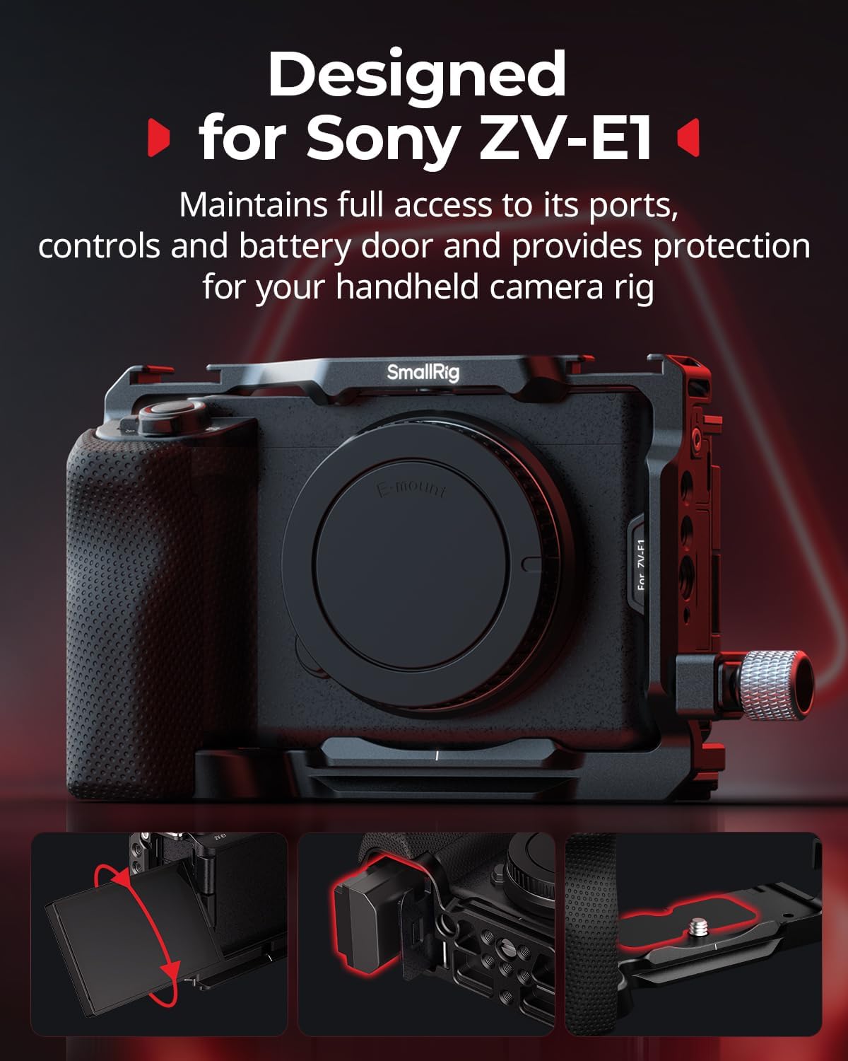 SmallRig ZV-E1 Cage Kit with Silicone Grip and Cable Clamp for HDMI, Full Camera Cage Kit for Sony ZV-E1, Built-in Quick Release Plate for Arca-Type, Cold Shoe Mounts, for DJI Mic 2 - Image 2