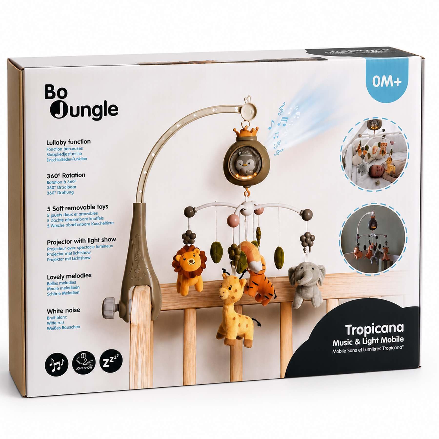 Bo Jungle | Musikalisches Baby Mobile mit Projektor Nachtlicht Weiß Tropicana - 33 x 26 cm