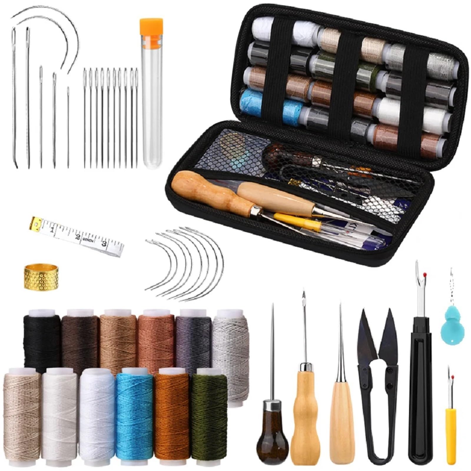 Kit De Costura De Viaje 1 juego de reparación tapicería cuero, kit costura for zapatos, sofás, tiendas campaña, alfombras, manualidades, descosedor, hilo coser y aguja