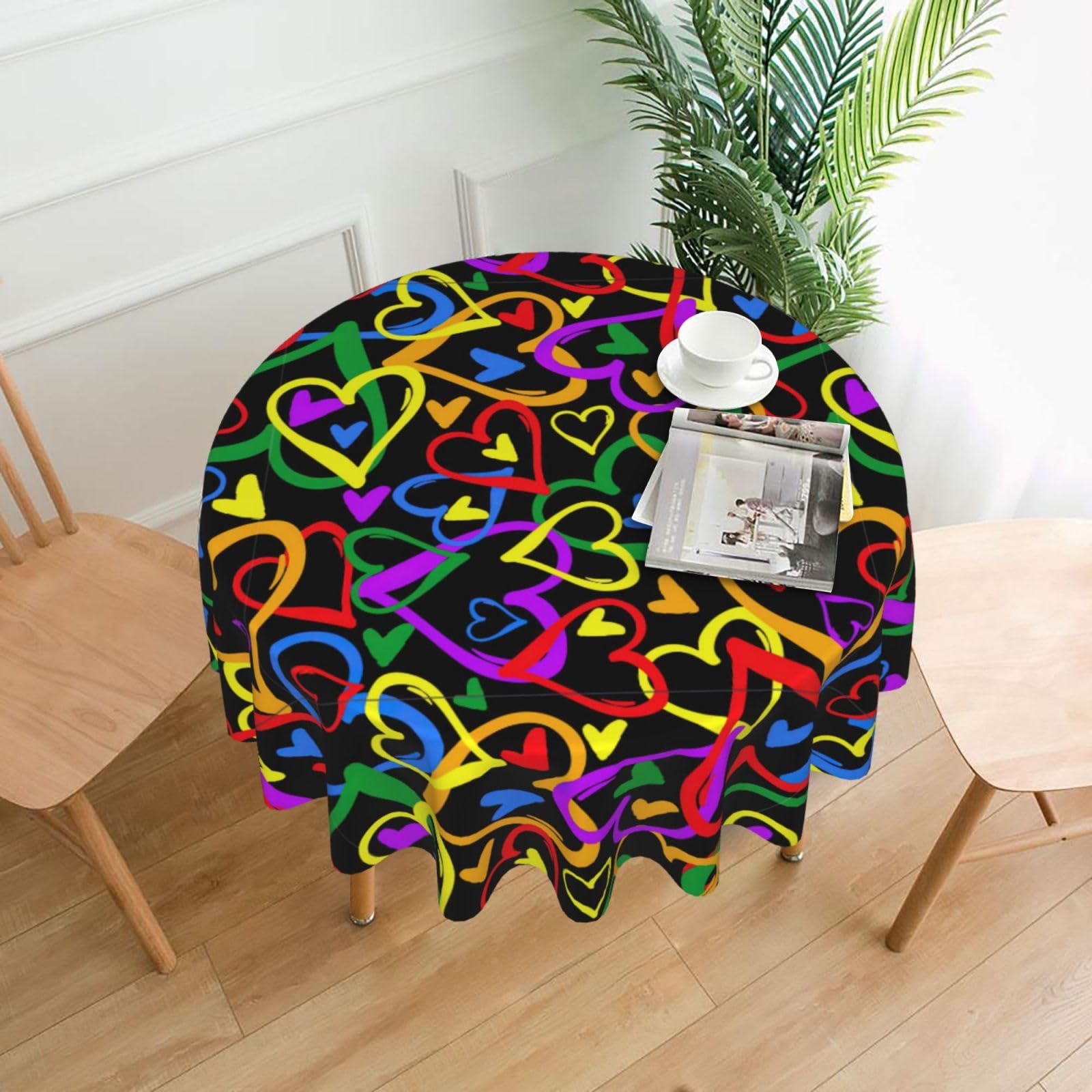 OKFSTY Gay Pride Rainbow Print Round Tablecloth 60in for Wedding Elegant Polyester Cover for Party Reception Festive Dinner