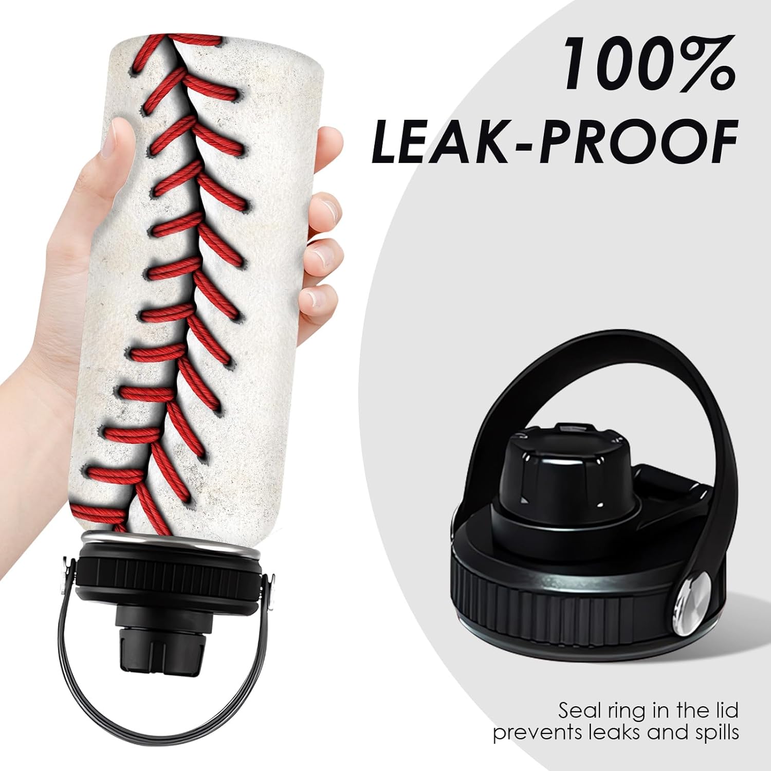 Baseball Water Bottle 32oz, Sport Travel Stainless Steel Tumbler With Lid, Double Wall Vacuum Insulated Coffee Cup Travel Mug, Fathers Day Birthday Baseball Gift For Boys Dad Husband - Image 7