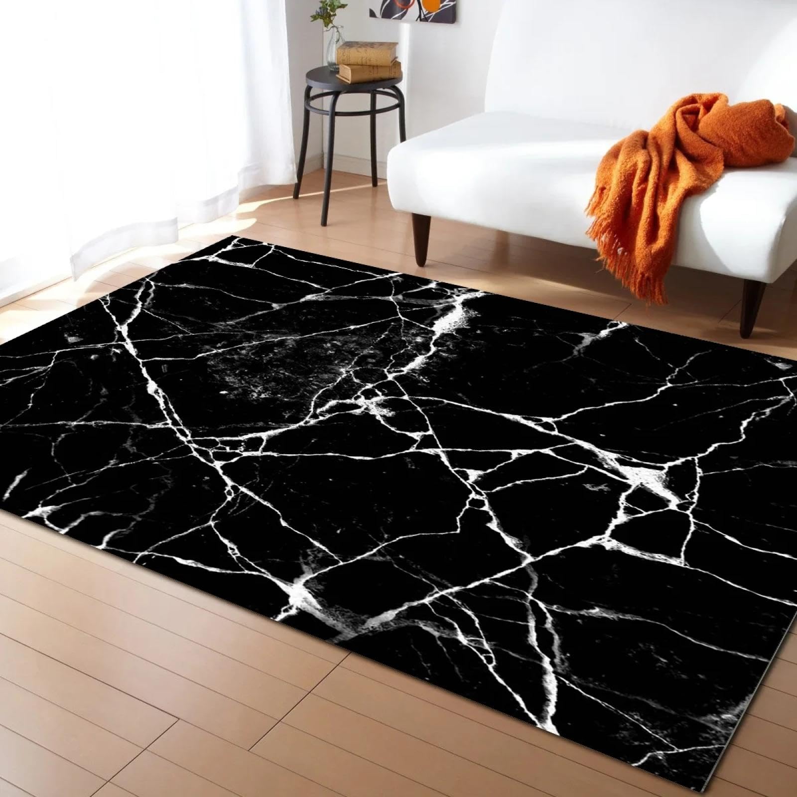 Tapis de Sol en marbre Noir craquelé Blanc, pour Salon, Chambre d'enfant, Chambre à Coucher, Chevet, Porte de Cuisine, 40x60cm