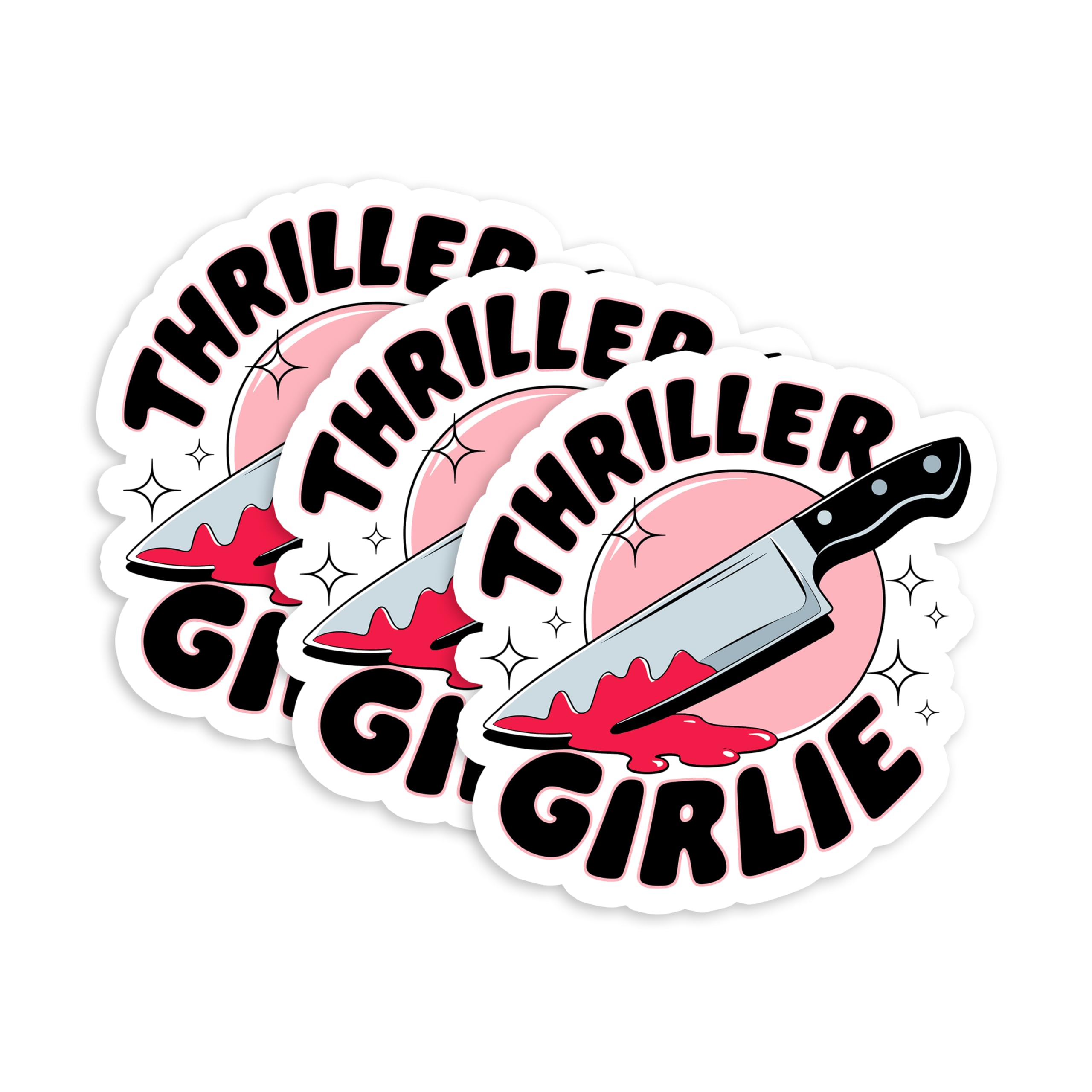 Set 3Pcs Thriller Girlie Sticker Funny Unhinged The Knife Meme Humor Sticker Bookish Kindle Hard Hat Waterproof 3 Inches Die-Cut Vinyl for Water Bottle Laptop Phone for Friend Coworker Mom