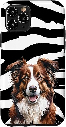 Funda con estampado animal de cebra para iPhone 11 Pro, color marrón Border Collie